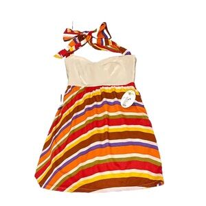 Judith March Striped Halter Neck Sweetheart Neckline Mini 50s Retro Dress Size M